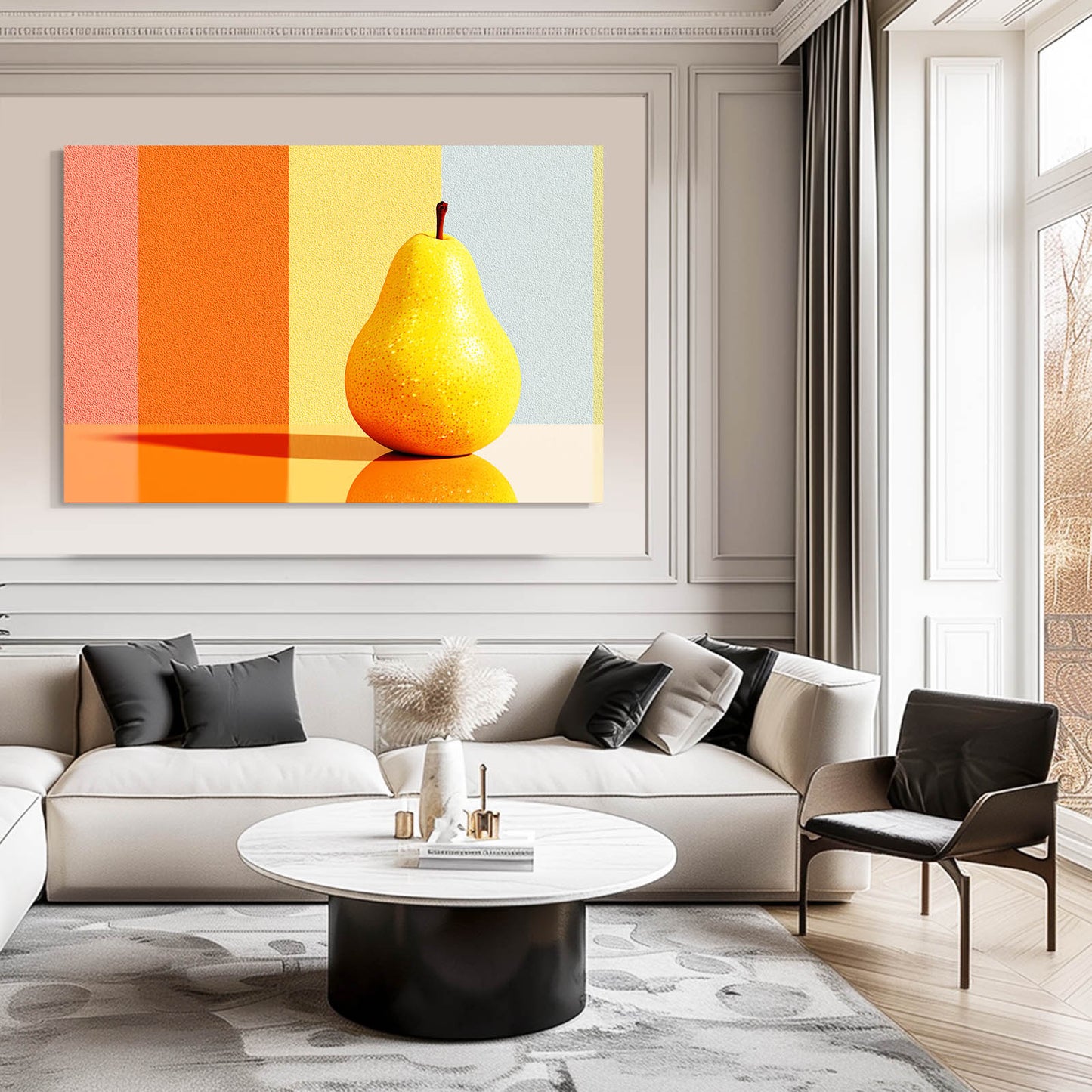 Minimal Pear Blocks Fruit Art – styled in a furnished interior