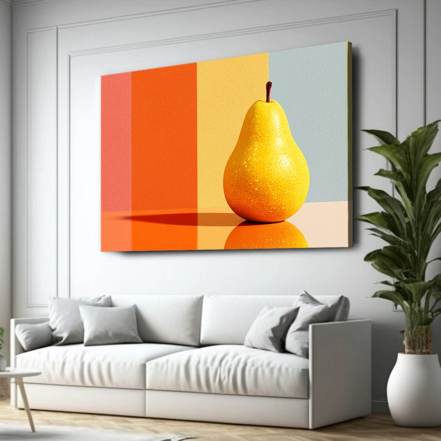 Minimal Pear Blocks Fruit Art – styled in a furnished interior