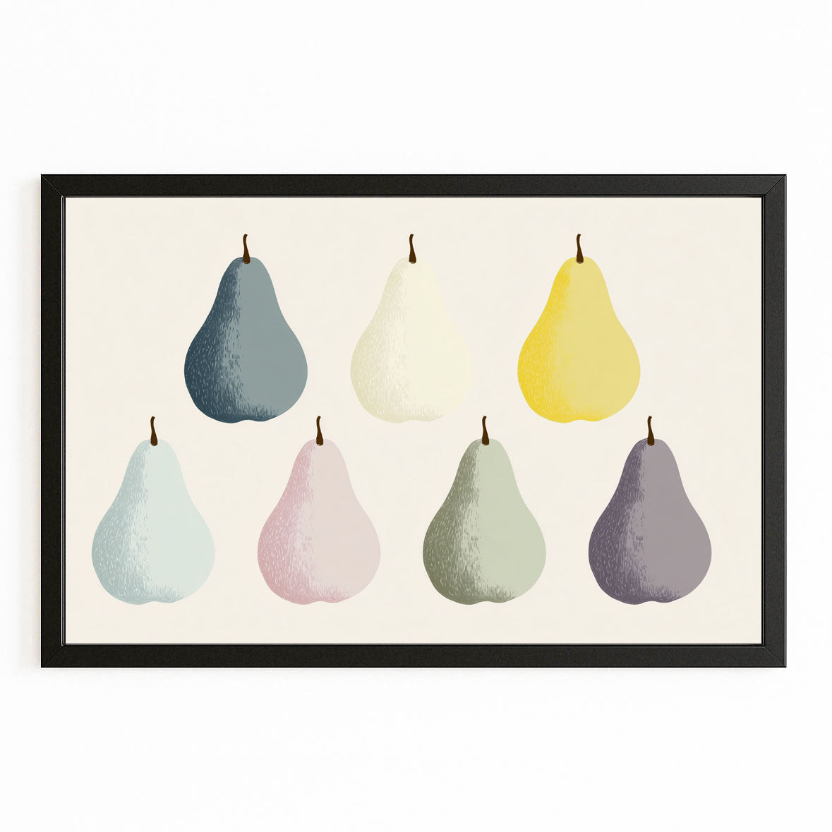 Minimal Pear Palette Fruit Wall Art – with Premium Black frame on white background