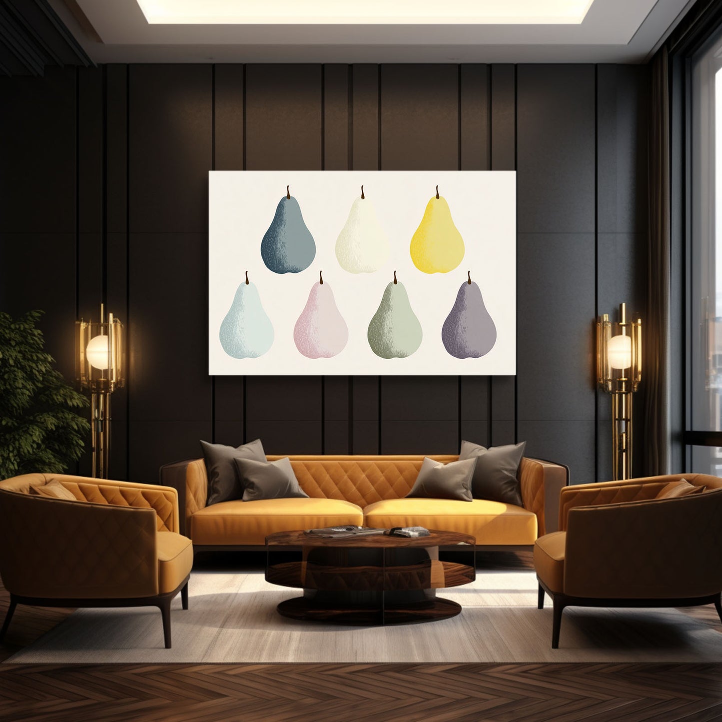 Minimal Pear Palette Fruit Wall Art – styled in a furnished interior