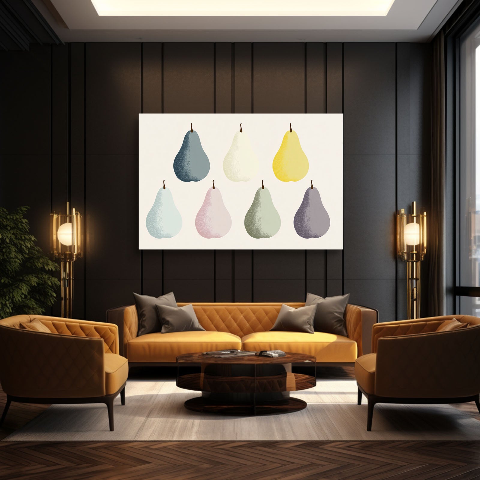 Minimal Pear Palette Fruit Wall Art – styled in a furnished interior