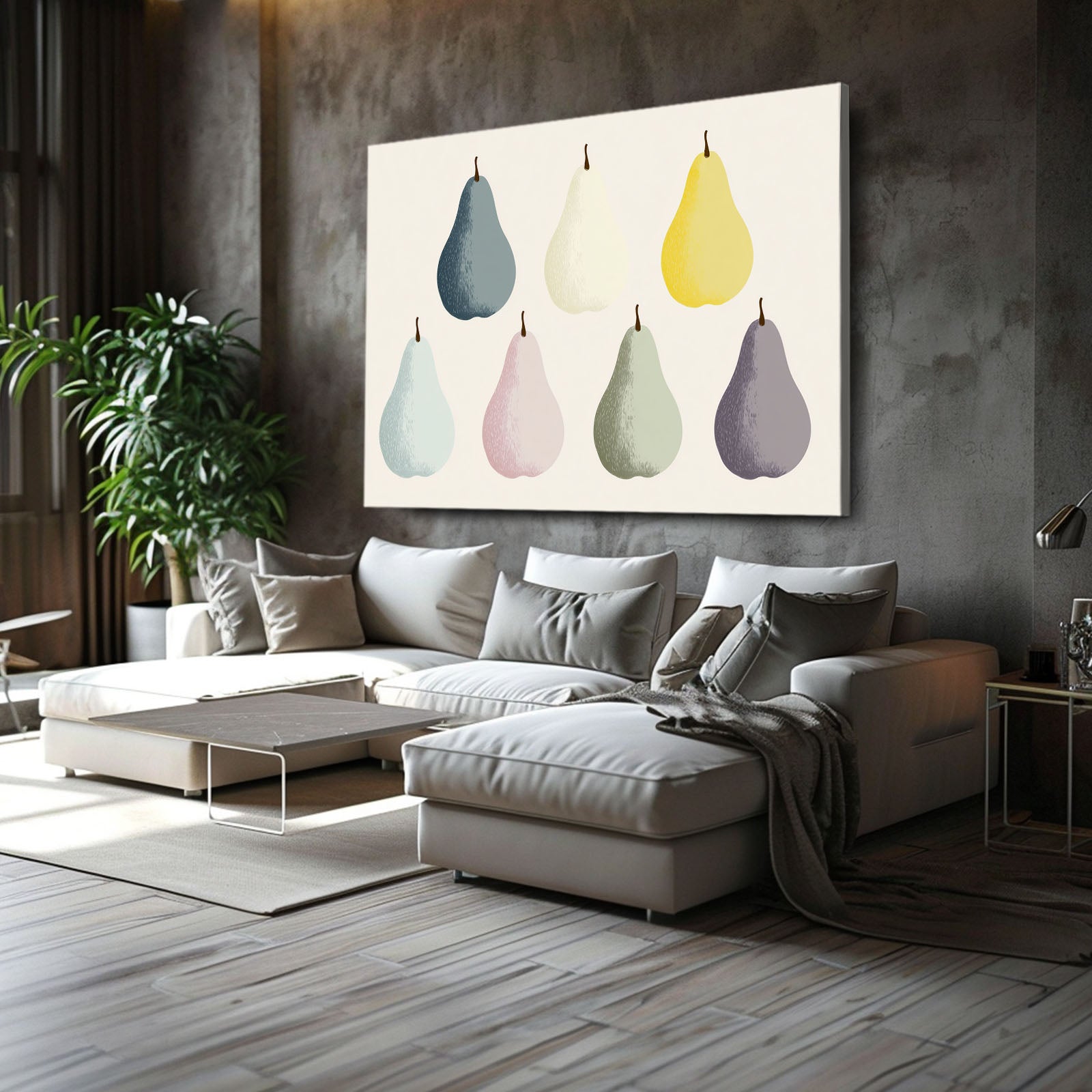 Minimal Pear Palette Fruit Wall Art – styled in a furnished interior