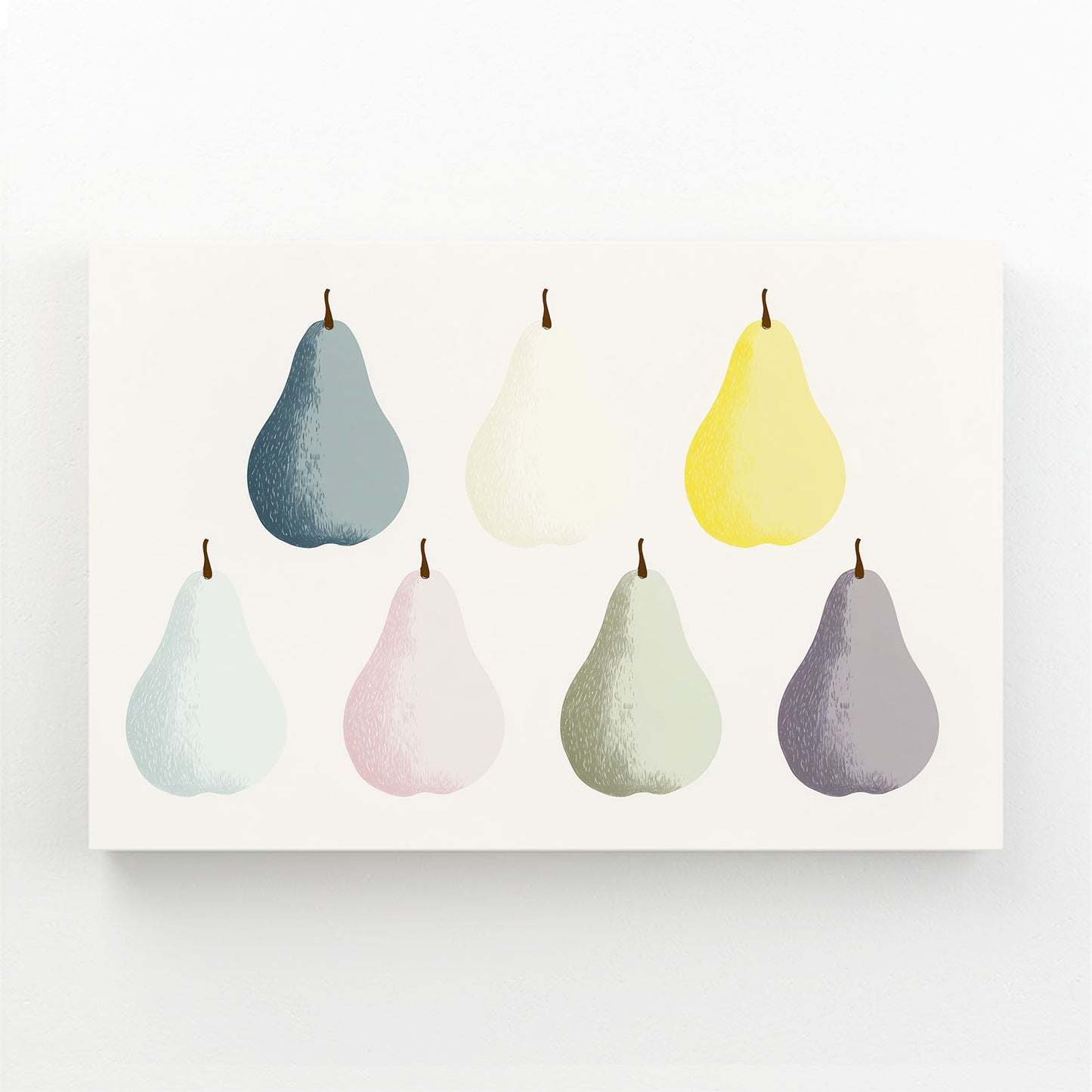 Minimal Pear Palette Fruit Wall Art – angled canvas view on white background