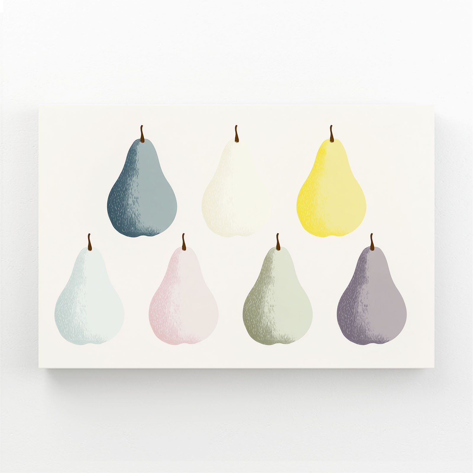 Minimal Pear Palette Fruit Wall Art – angled canvas view on white background