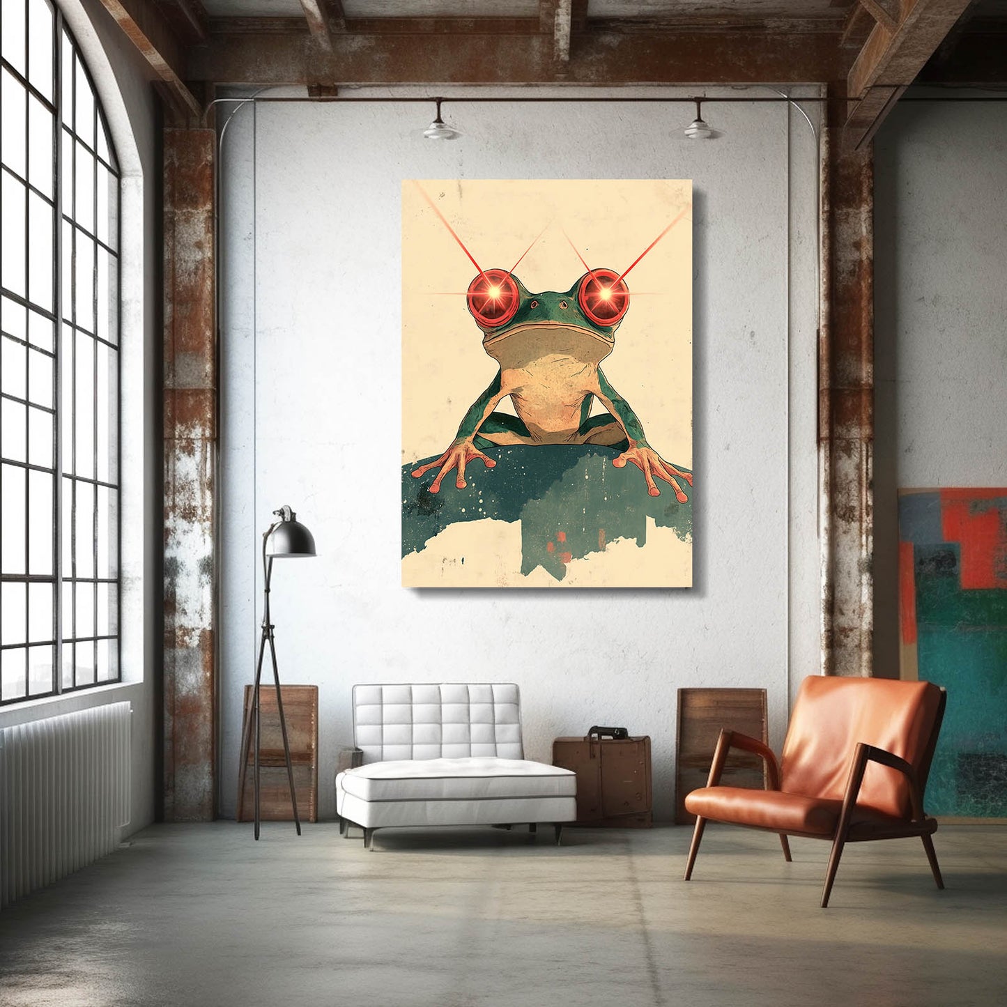 Minimal Red-Eyed Sketch Frog Wall Decor – styled in a furnished interior