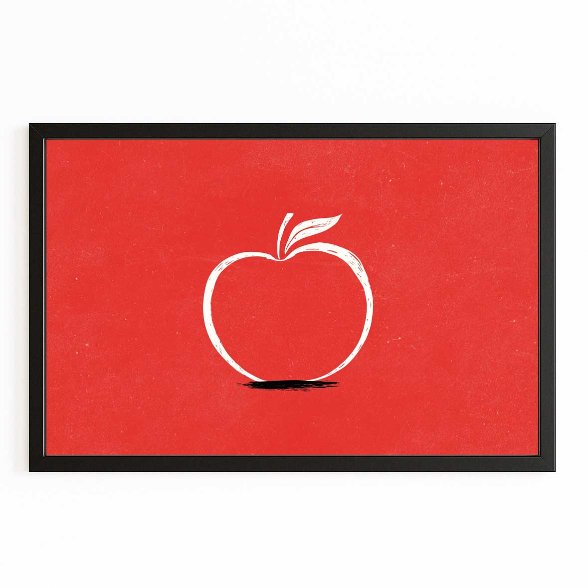 Minimal Red Outline Apple Canvas Art – with Premium Black frame on white background