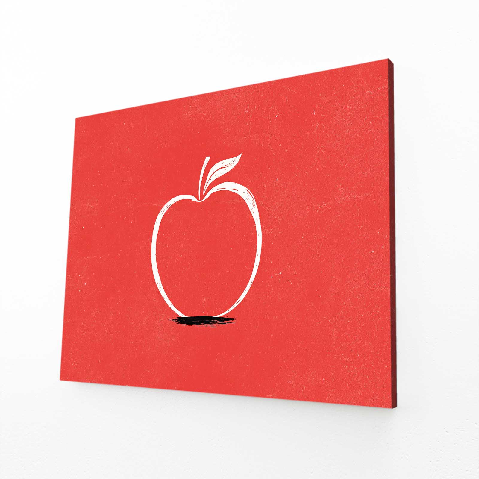 Minimal Red Outline Apple Canvas Art – angled canvas view on white background