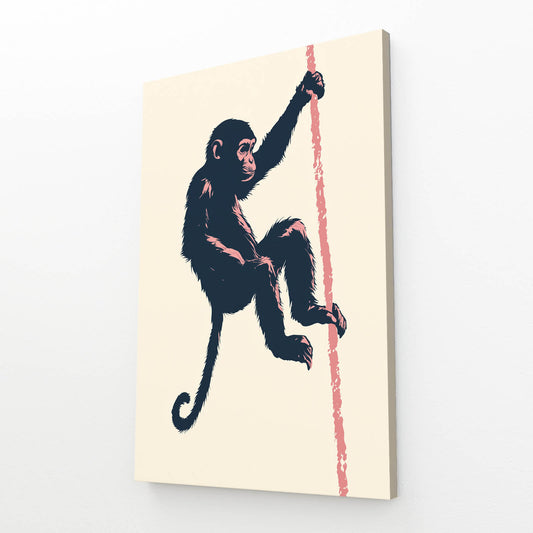 Minimal Rope Climb Monkey Canvas Art – angled canvas view on white background