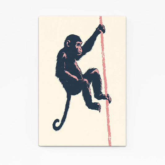 Minimal Rope Climb Monkey Canvas Art – canvas print on white background
