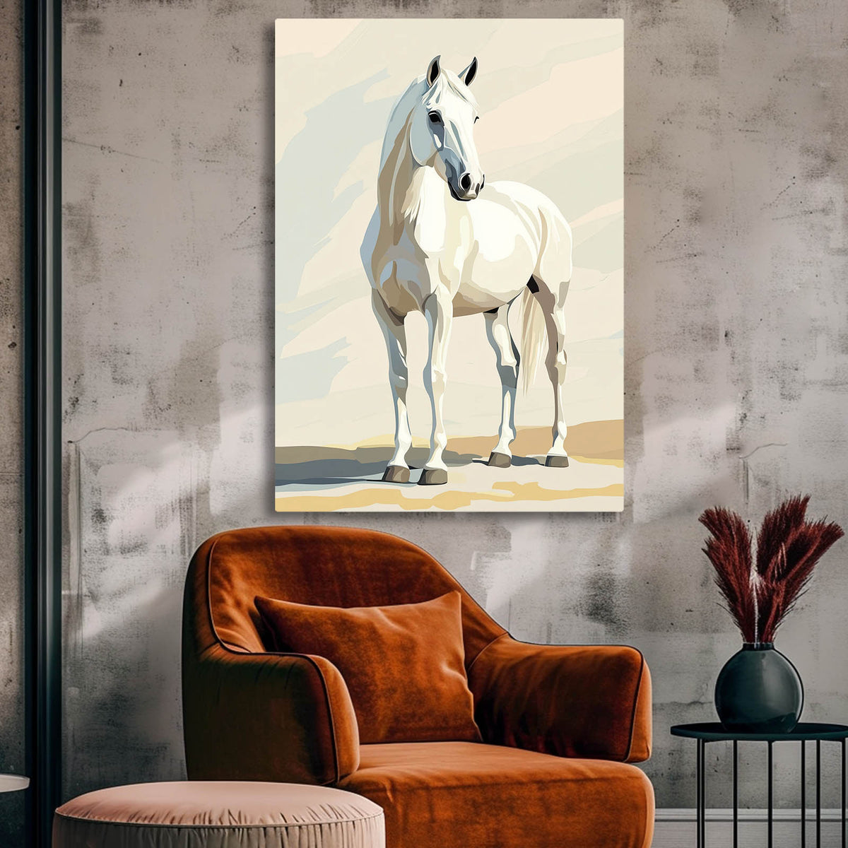 Minimal Sand Stance Horse Canvas — contemporary canvas print, styled in a furnished interior