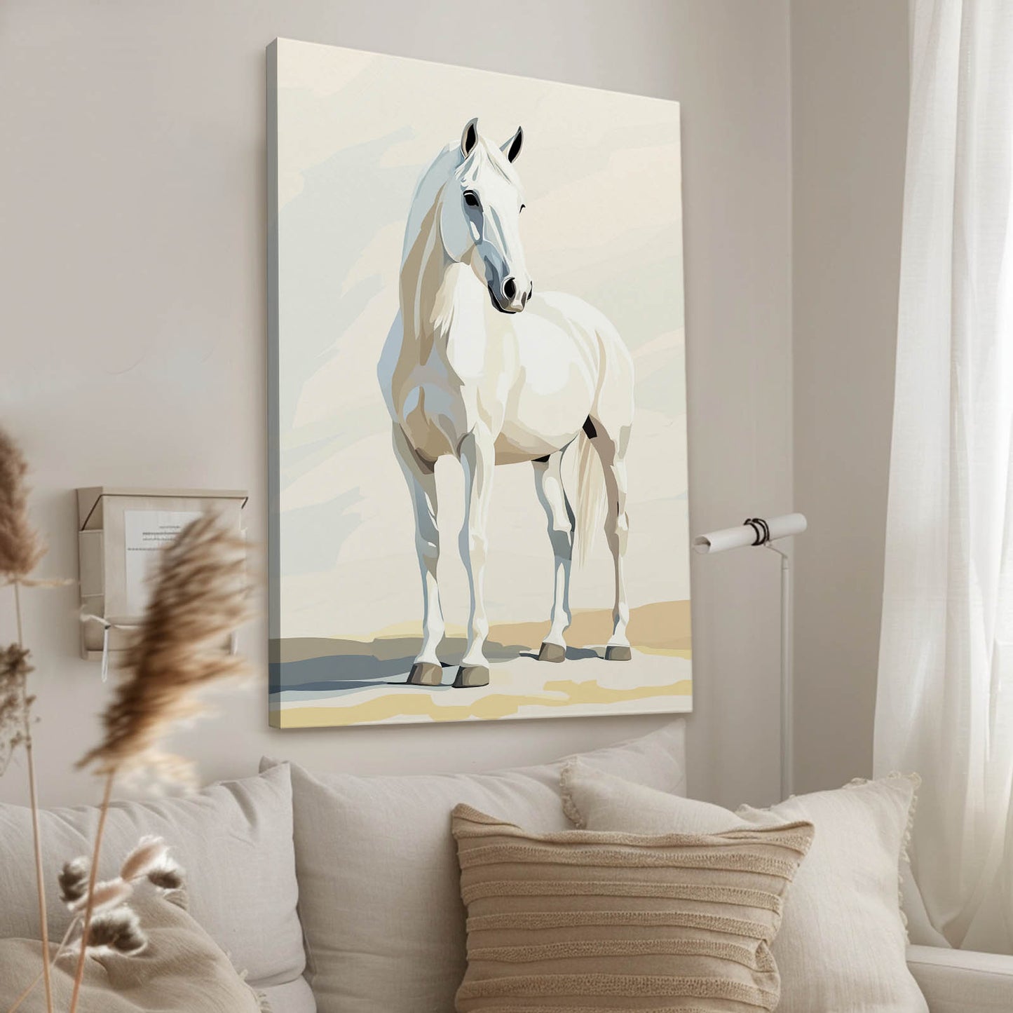 Minimal Sand Stance Horse Canvas — contemporary canvas print, styled in a furnished interior