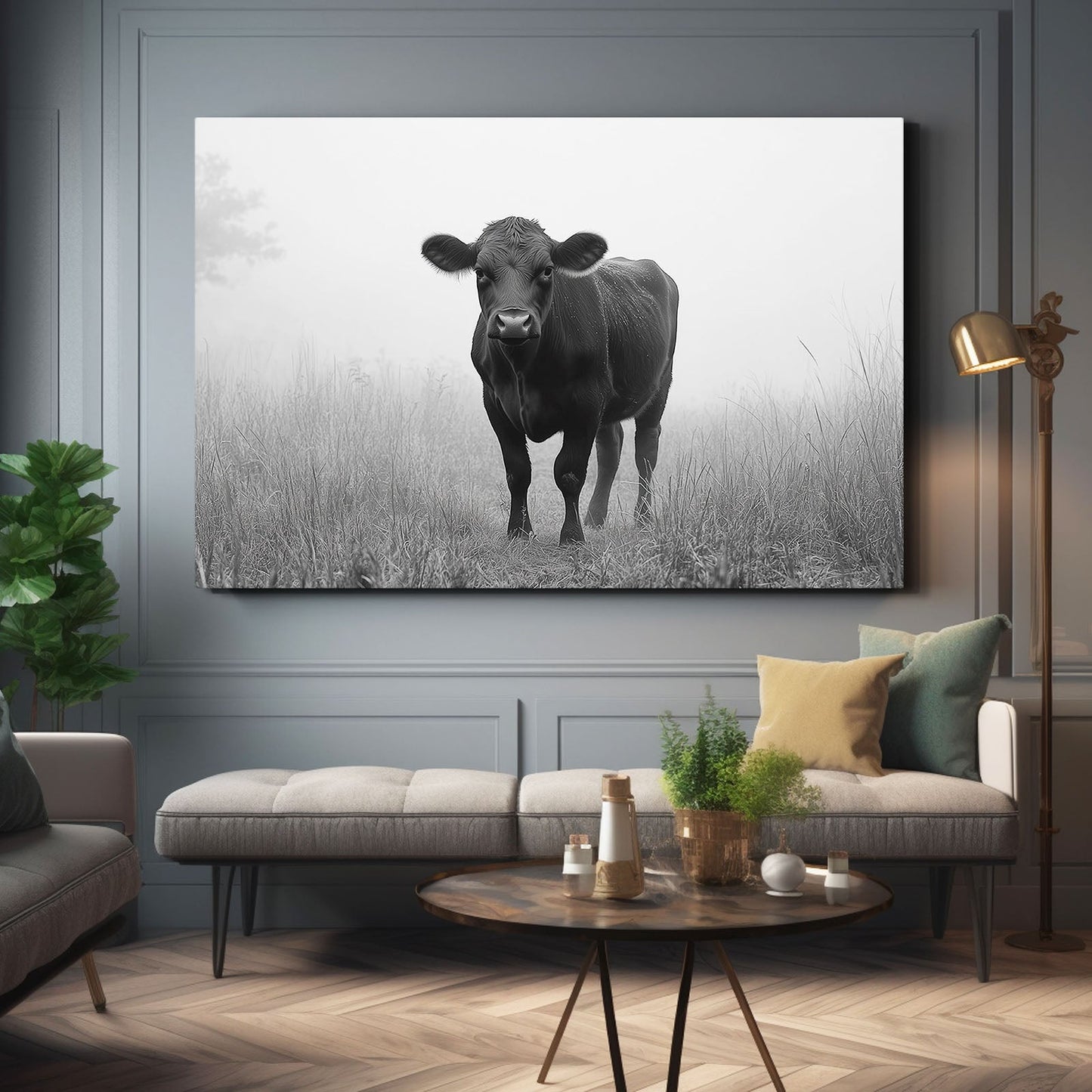 Minimalist Cow Prints – angled canvas view on white background