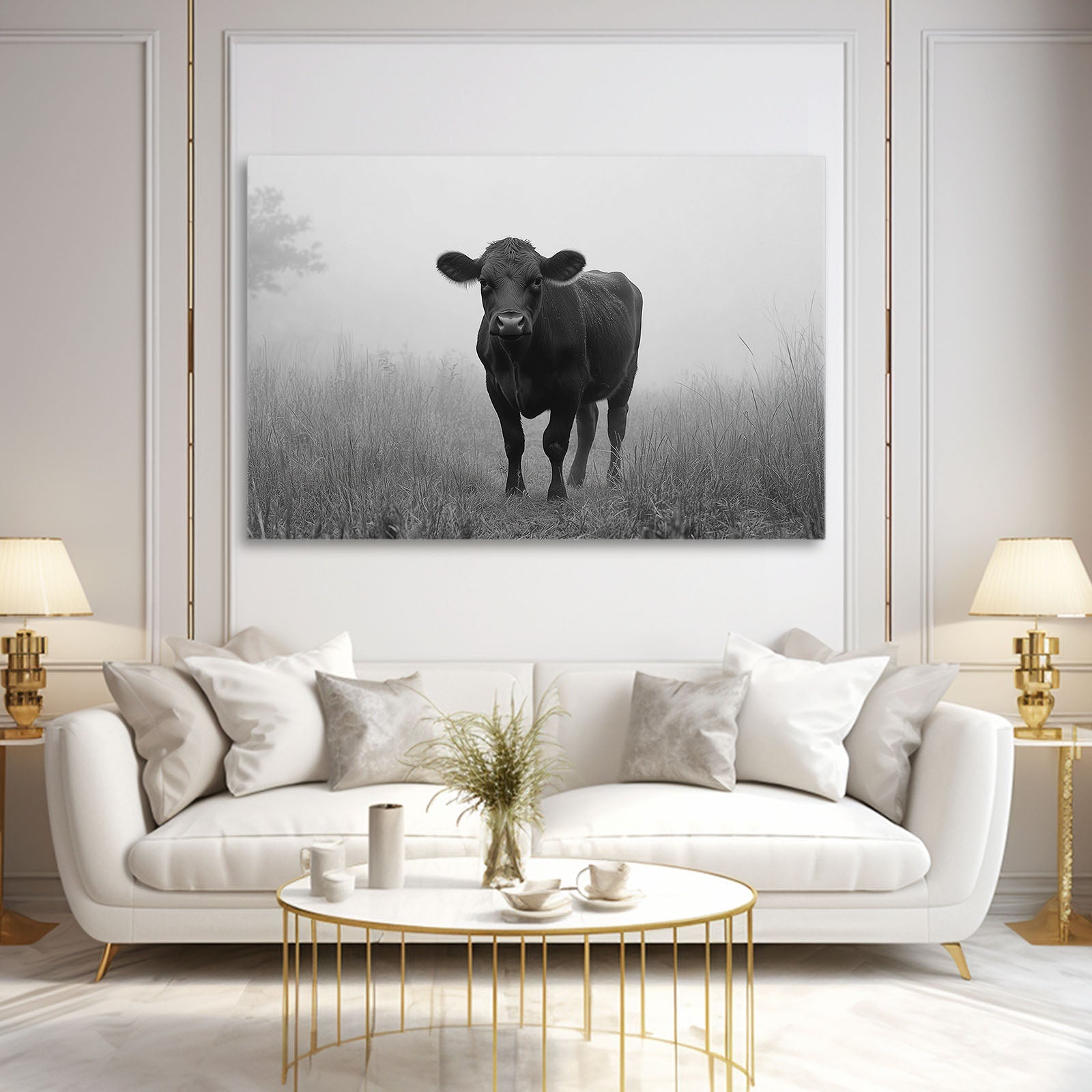 Minimalist Cow Prints – angled canvas view on white background