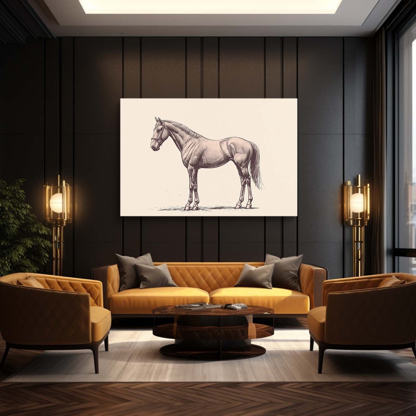 Minimalist Horse Wall Art – angled canvas view on white background
