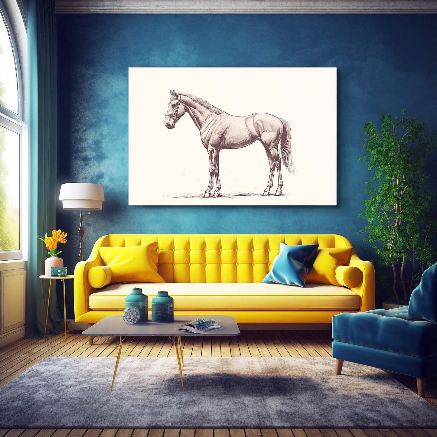 Minimalist Horse Wall Art – angled canvas view on white background