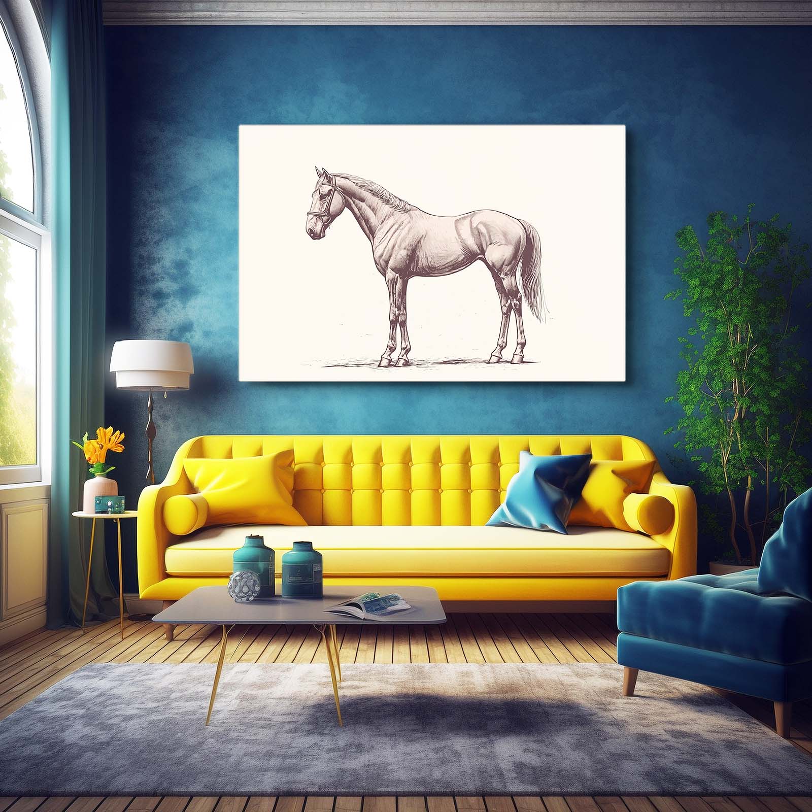 Minimalist Horse Wall Art – angled canvas view on white background