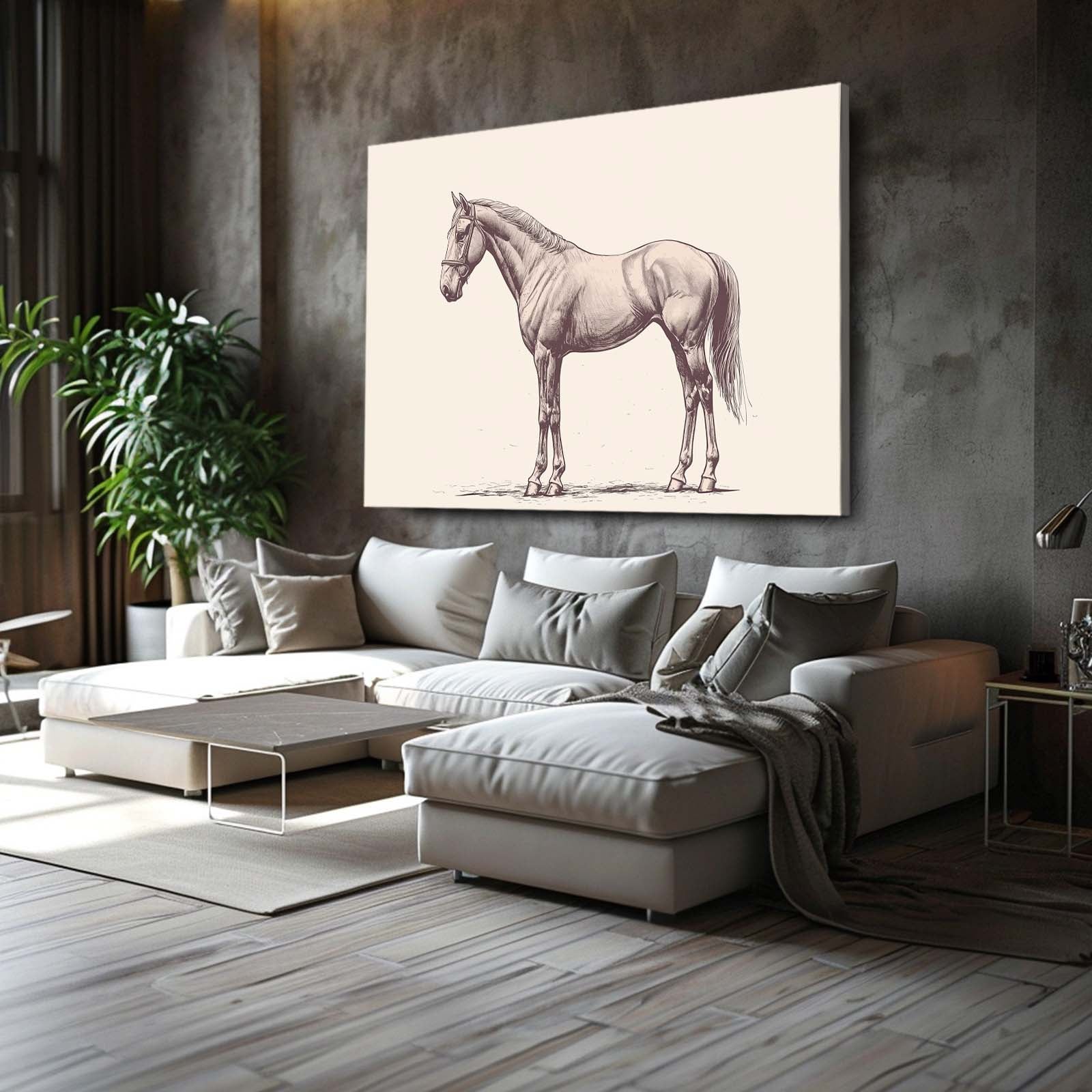 Minimalist Horse Wall Art – angled canvas view on white background