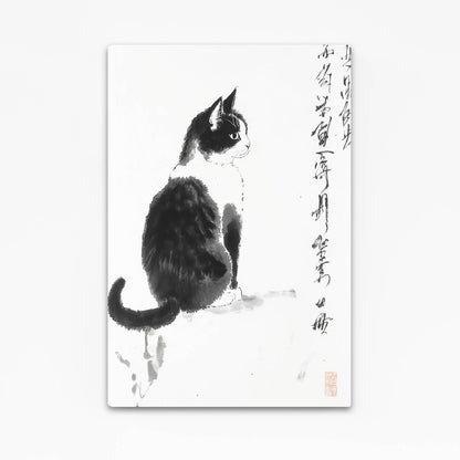 Black Ink Sitting Cat Art