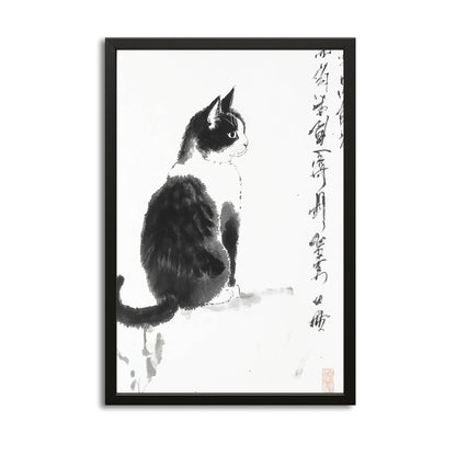 Black Ink Sitting Cat Art