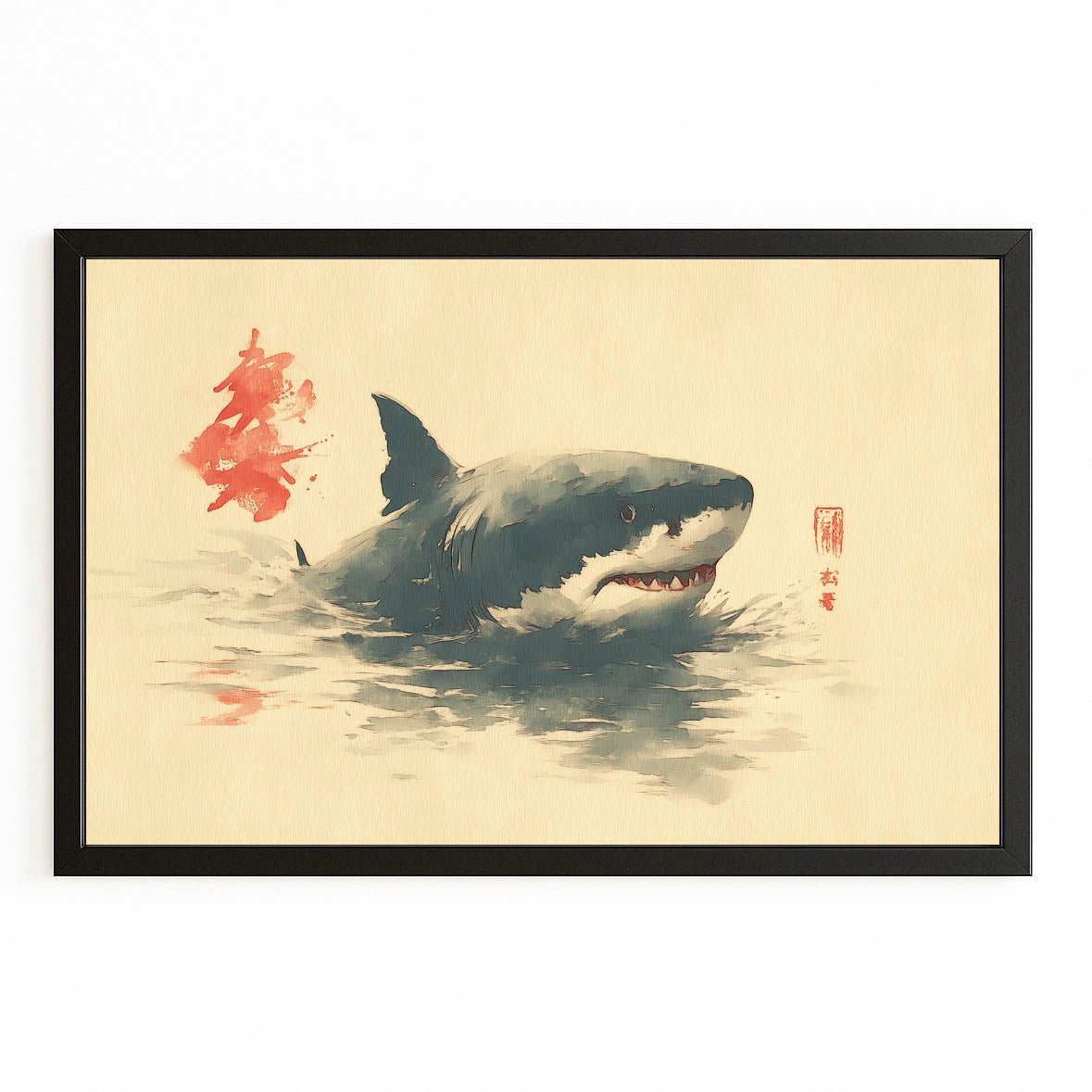 Minimalist Ink Shark Prints – with Premium Black frame on white background