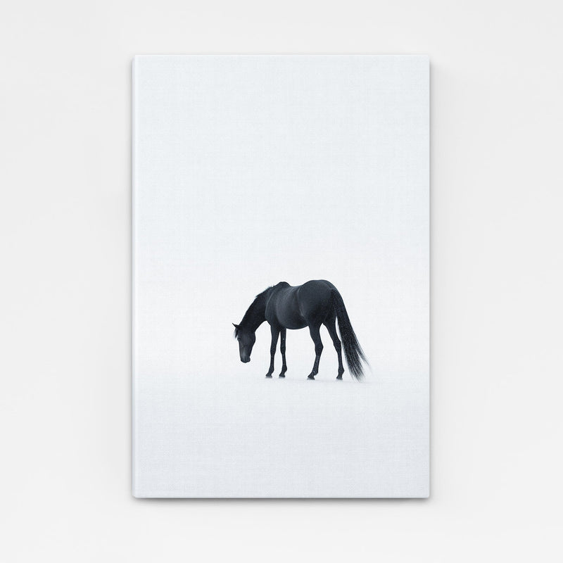 Minimalist Office Horse Artwork – angled canvas view on white background