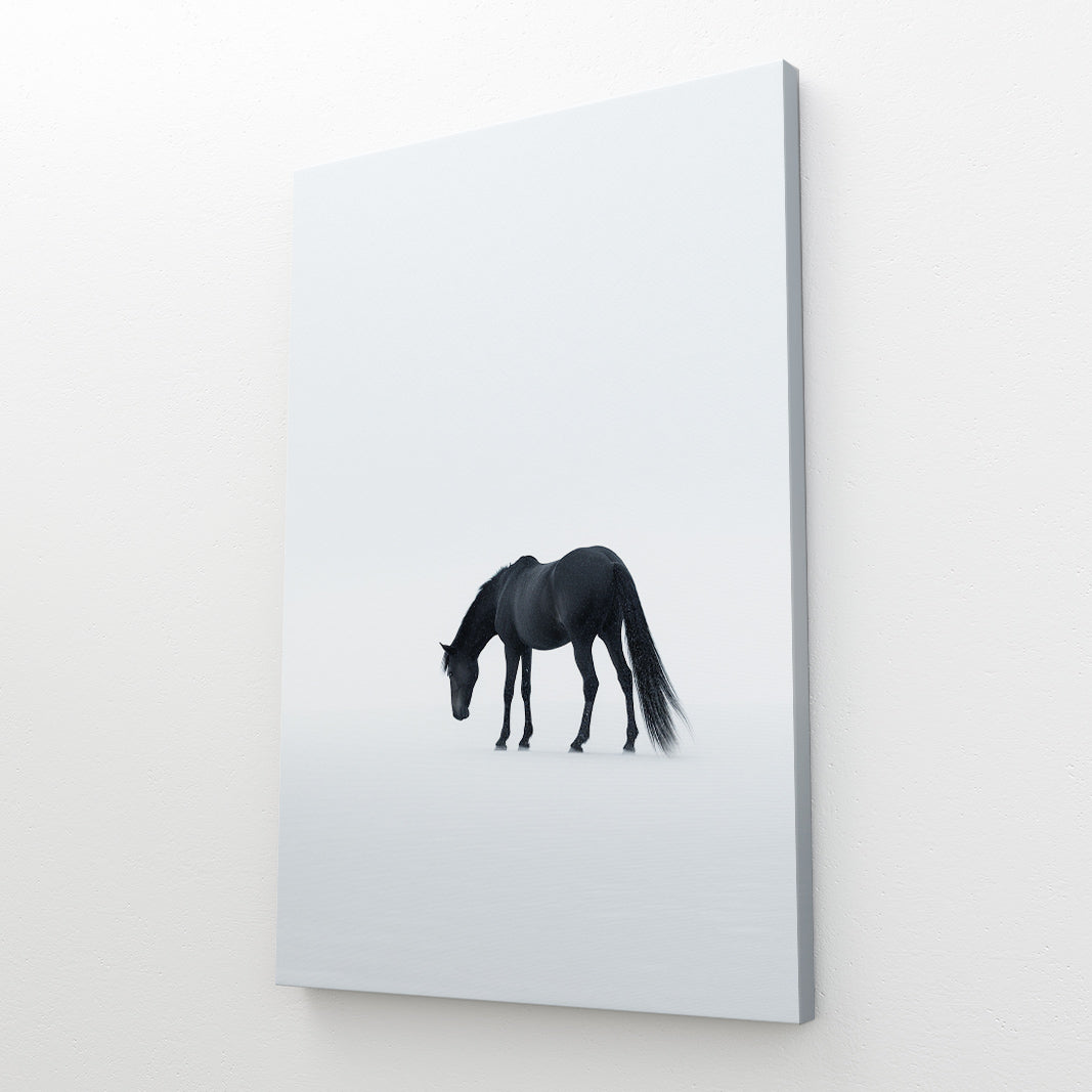 Minimalist Office Horse Artwork – angled canvas view on white background