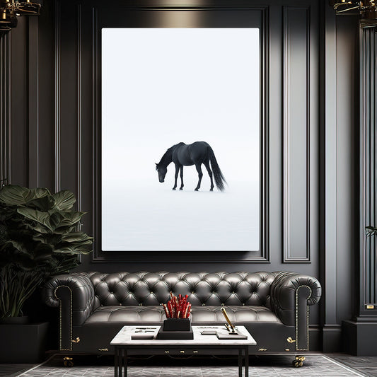 Minimalist Office Horse Artwork – angled canvas view on white background