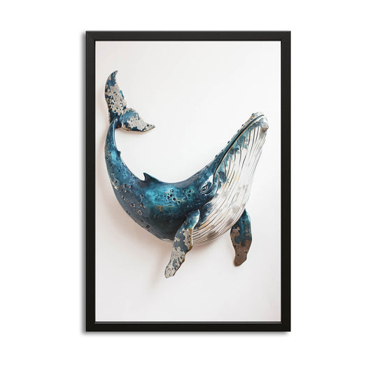 Minimalist Whale Art — contemporary canvas print in white tones, with Premium Black frame on white background