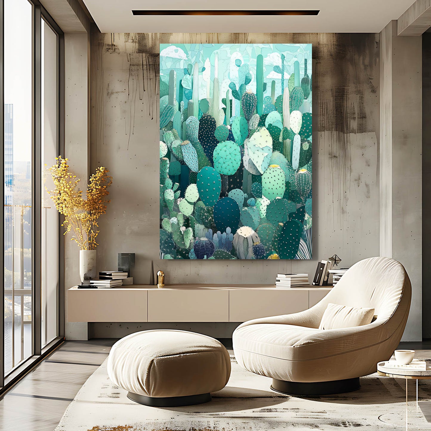 Mint Layered Garden Cactus Prints – styled in a furnished interior