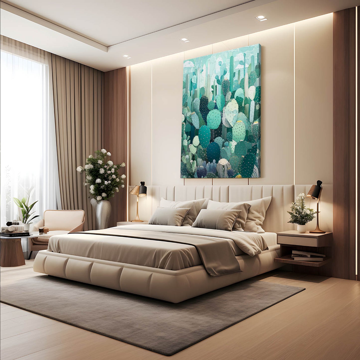 Mint Layered Garden Cactus Prints – styled in a furnished interior