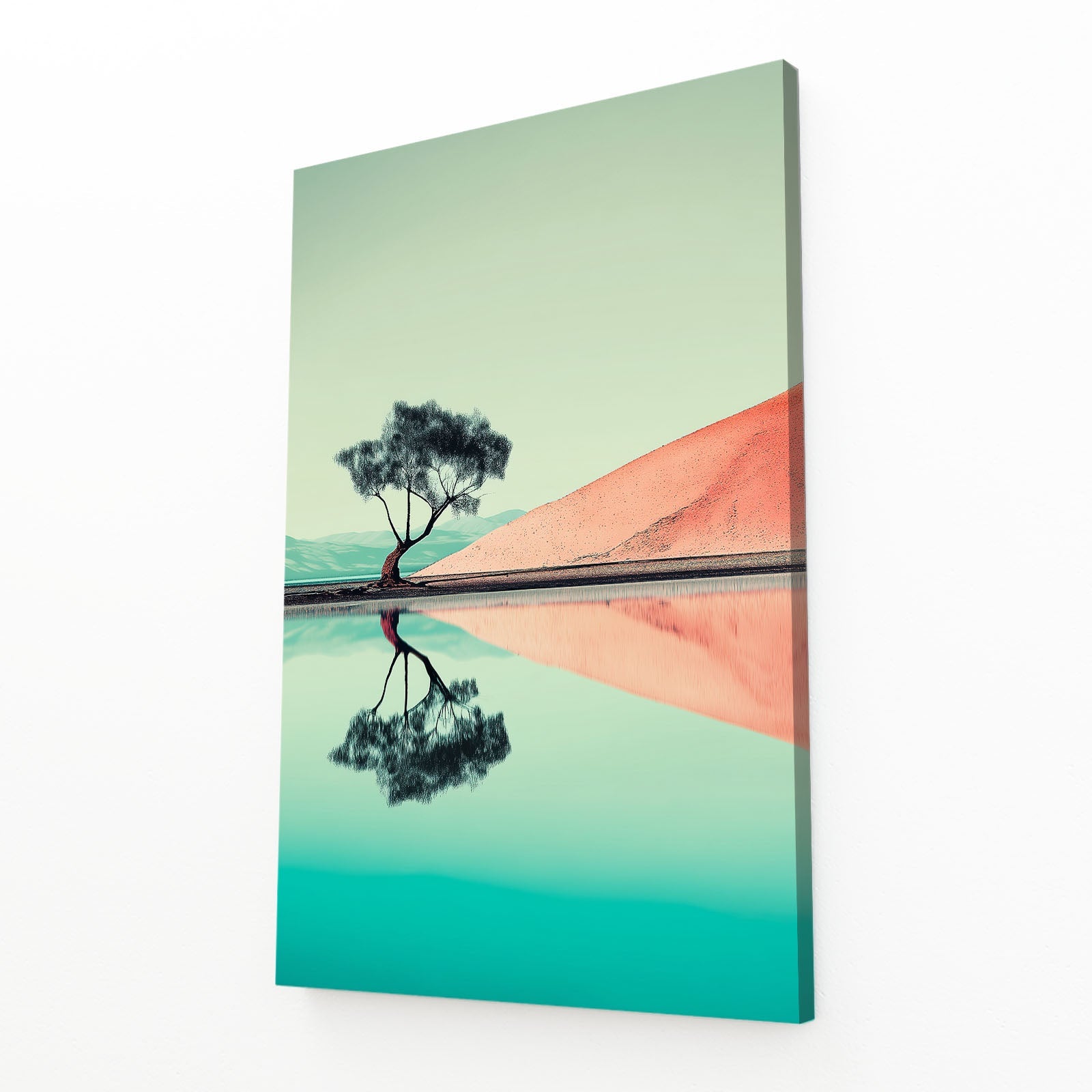 Mint Mirror Landscape Photography Prints – angled canvas view on white background