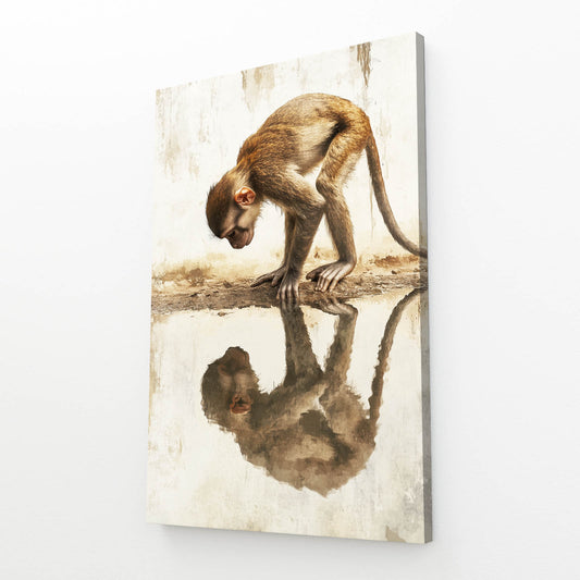 Mirror Water Reflection Monkey Canvas Art – angled canvas view on white background