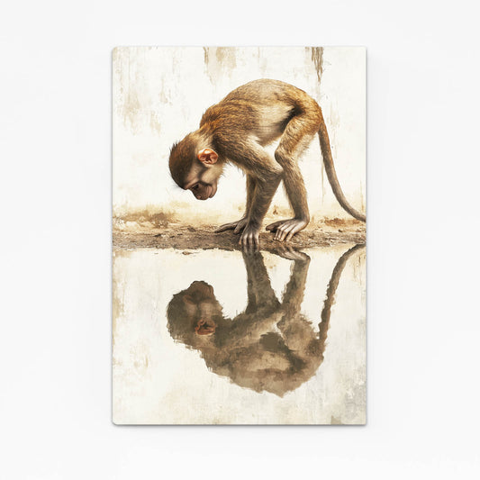 Mirror Water Reflection Monkey Canvas Art – canvas print on white background