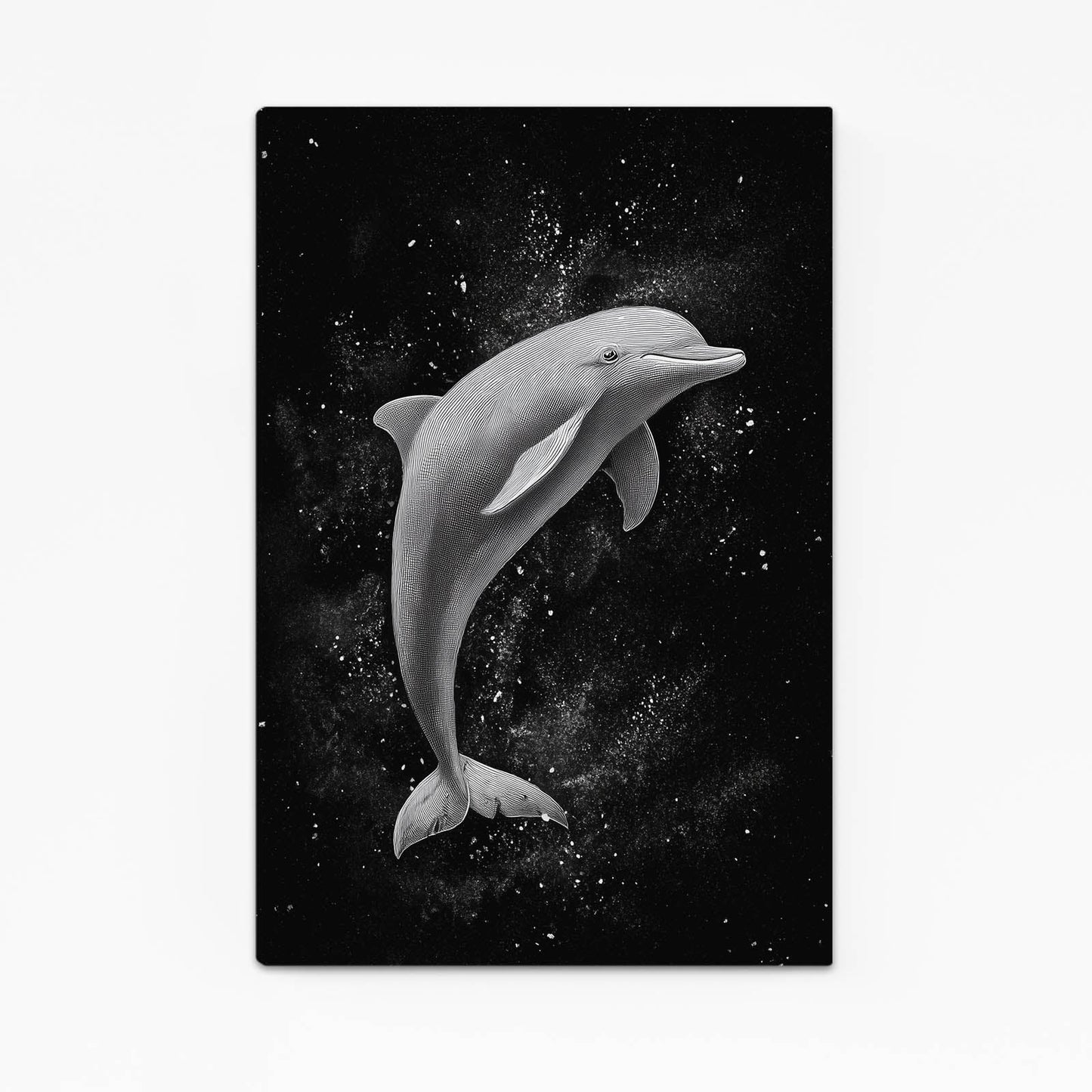Misty Arc Dolphin Canvas – with Premium Black wood frame on white background