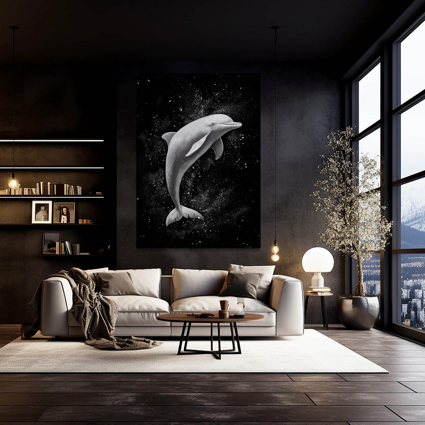 Misty Arc Dolphin Canvas – styled in a furnished interior