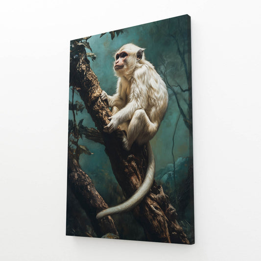 Misty Forest Branch Monkey Wall Decor – angled canvas view on white background