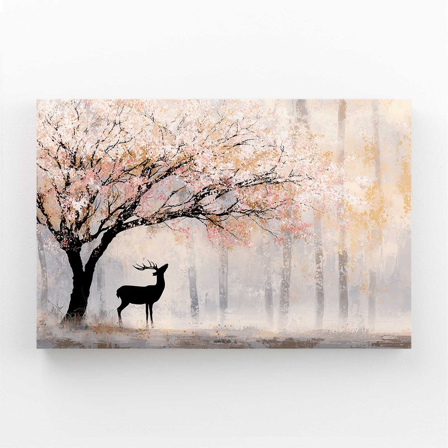 Misty Forest Deer Cherry Blossom Art – misty forest deer cherry blossom canvas print
