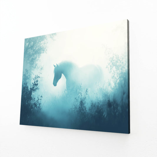 Misty Forest Fade Horse Art — contemporary canvas print, angled canvas view on white background