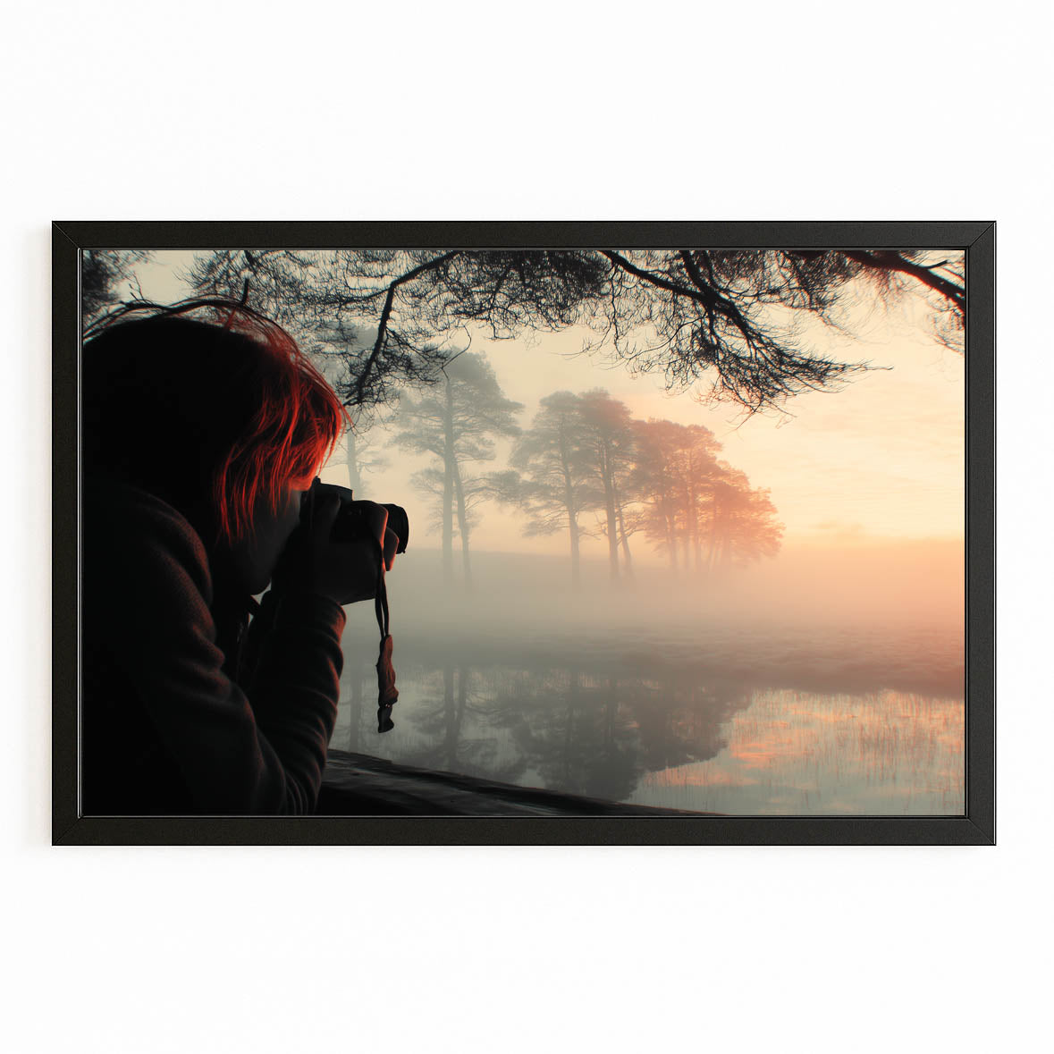 Misty Forest Photography Wall Decor — photography canvas print, with Premium Black frame on white background
