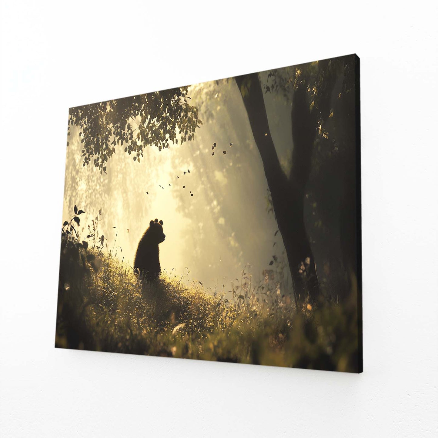 Misty Forest Silhouette Bear Canvas — contemporary canvas print, angled canvas view on white background