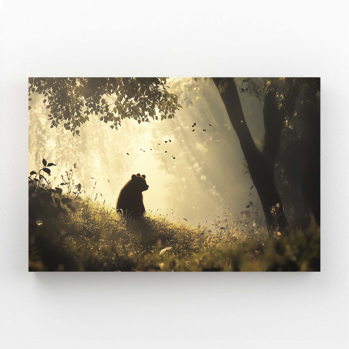 Misty Forest Silhouette Bear Canvas — contemporary canvas print, angled canvas view on white background