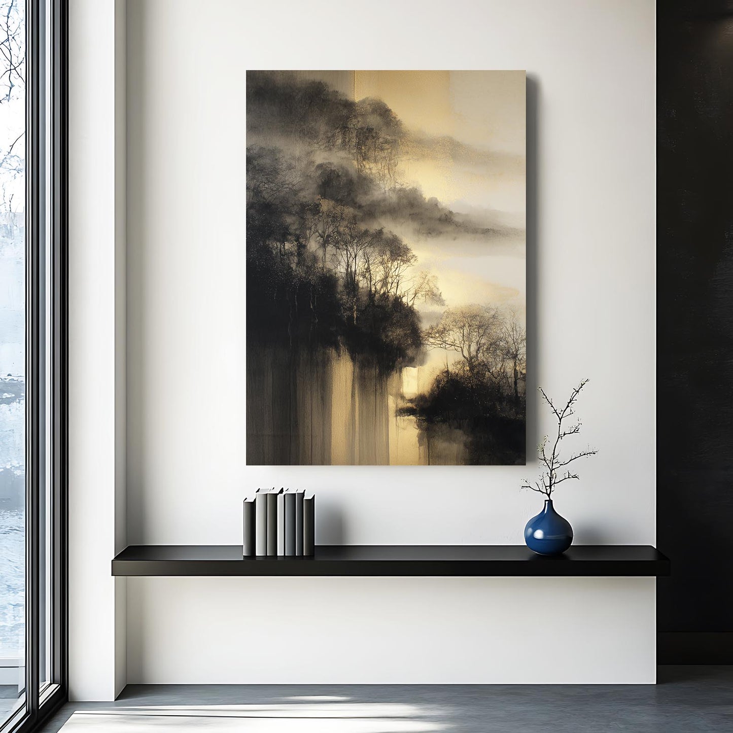Misty Gold Forest Prints – styled in a furnished interior
