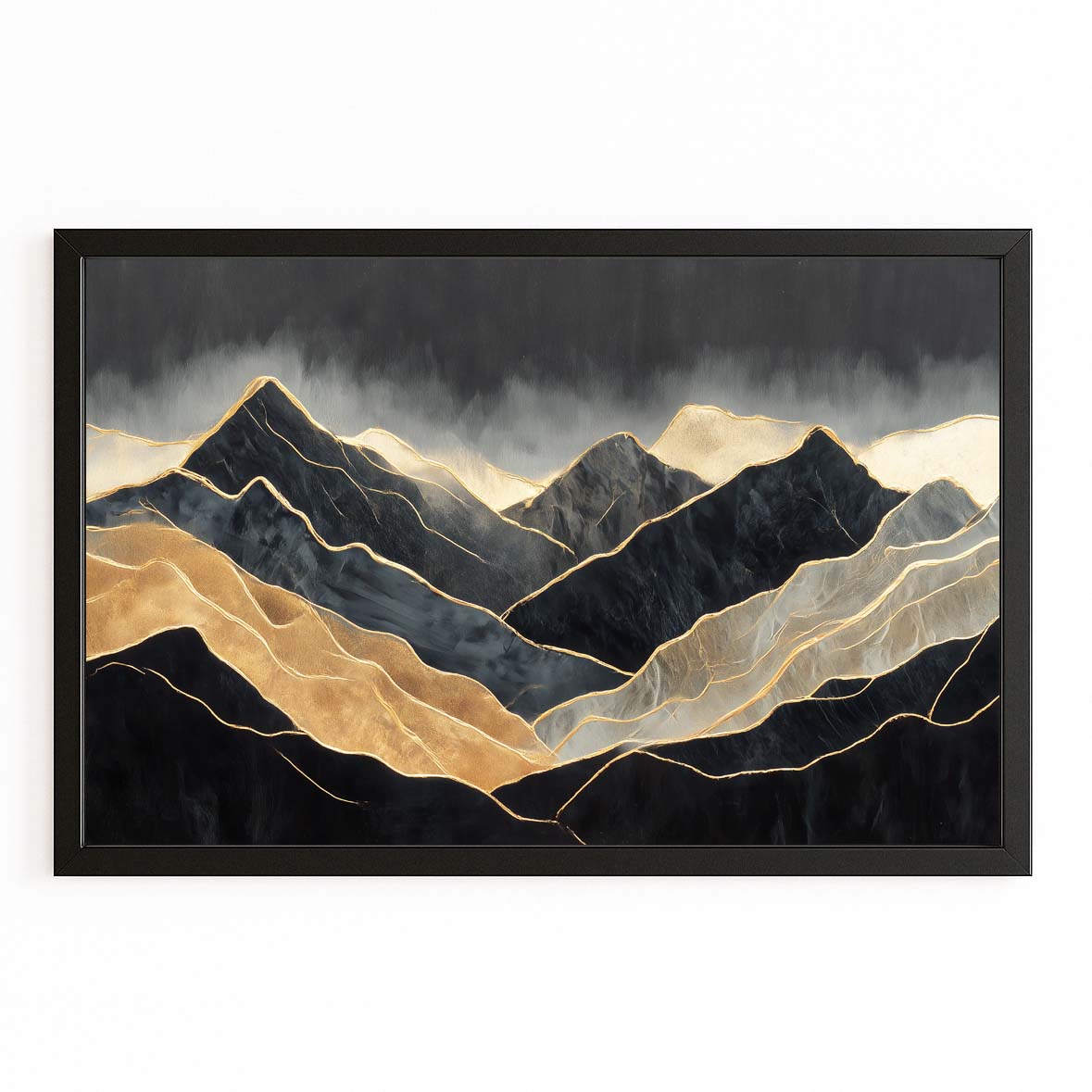 Misty Gold Ridge Wall Art – with Premium Black frame on white background