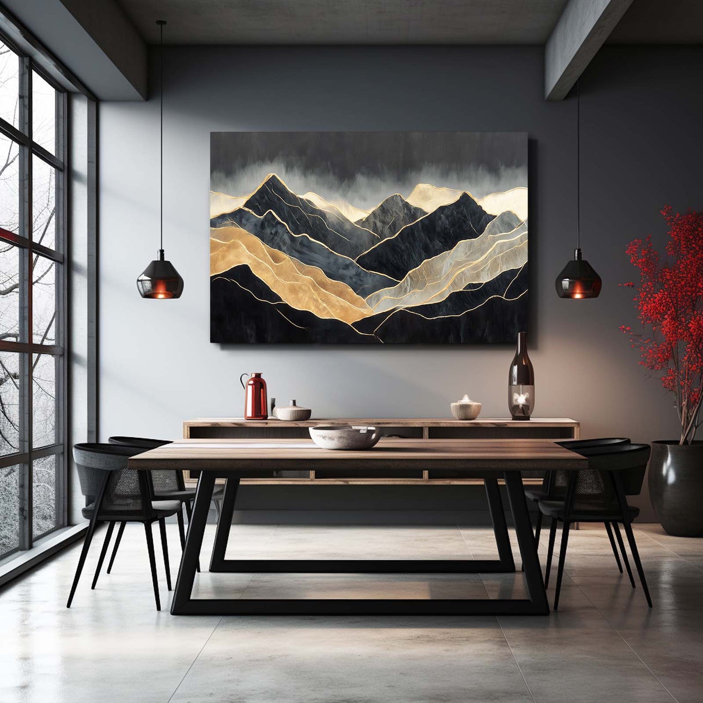 Misty Gold Ridge Wall Art – styled in a furnished interior
