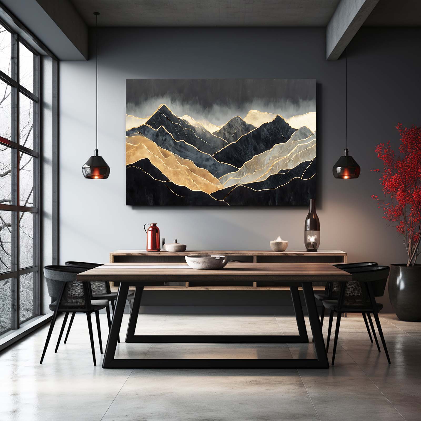 Misty Gold Ridge Wall Art – styled in a furnished interior