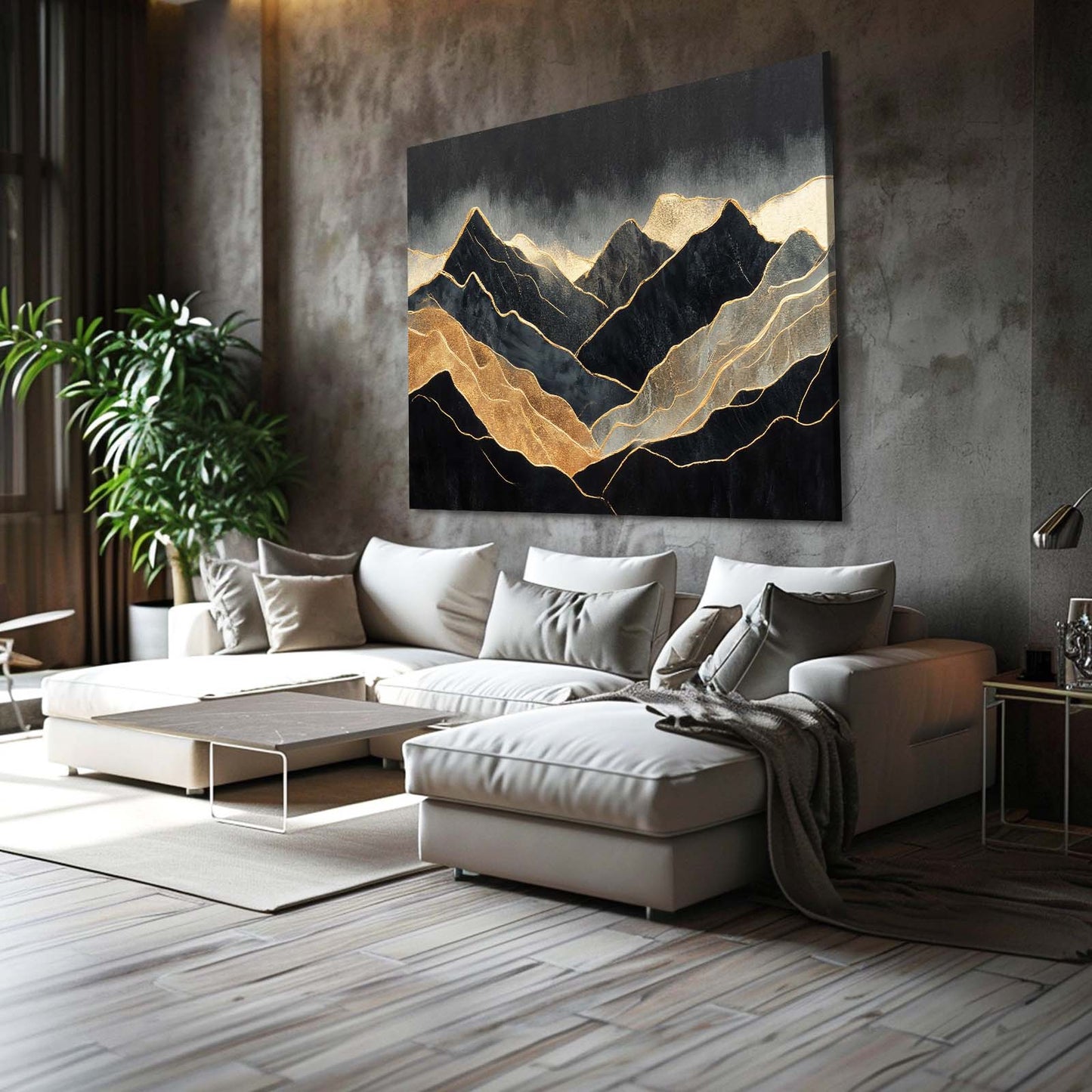 Misty Gold Ridge Wall Art – styled in a furnished interior
