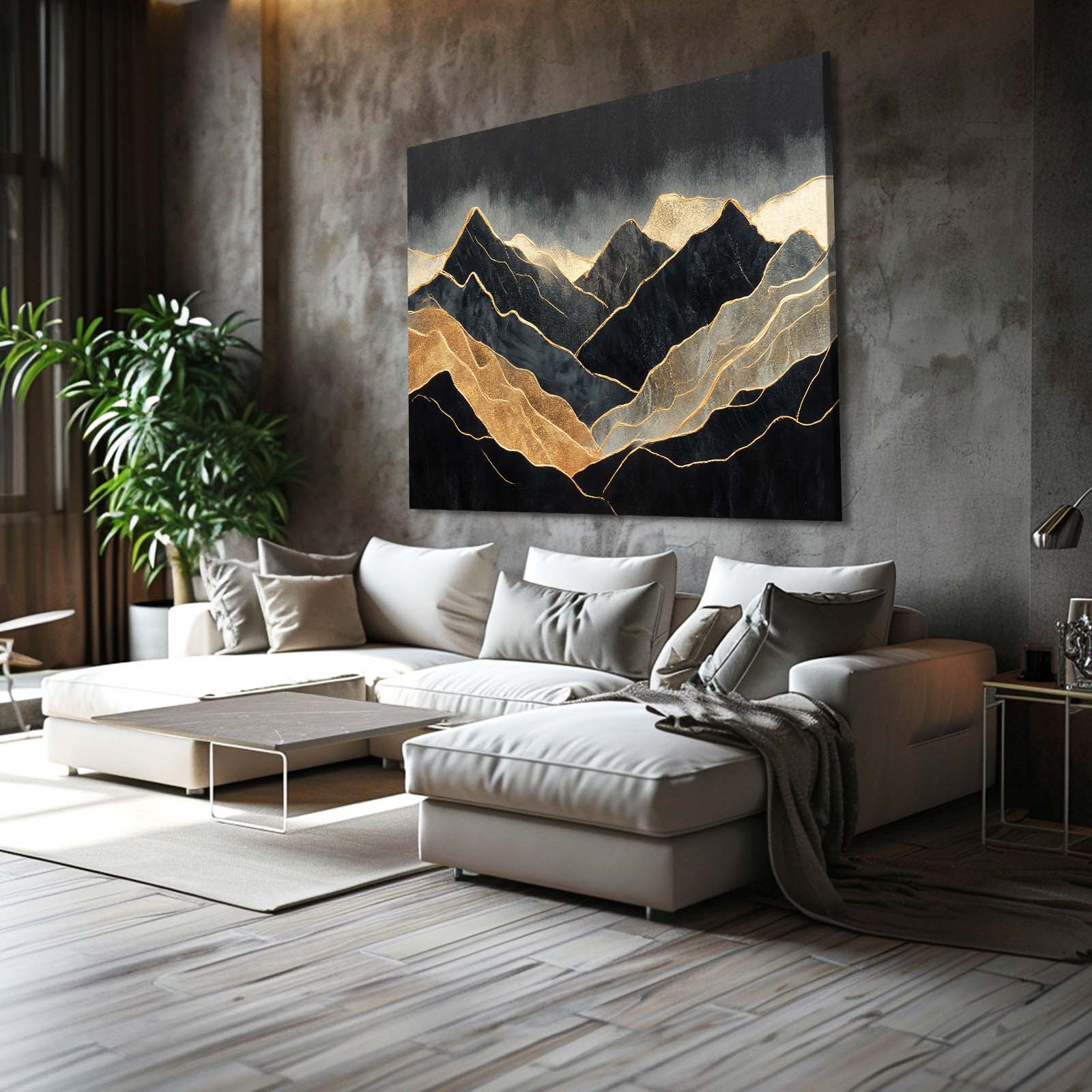 Misty Gold Ridge Wall Art – styled in a furnished interior