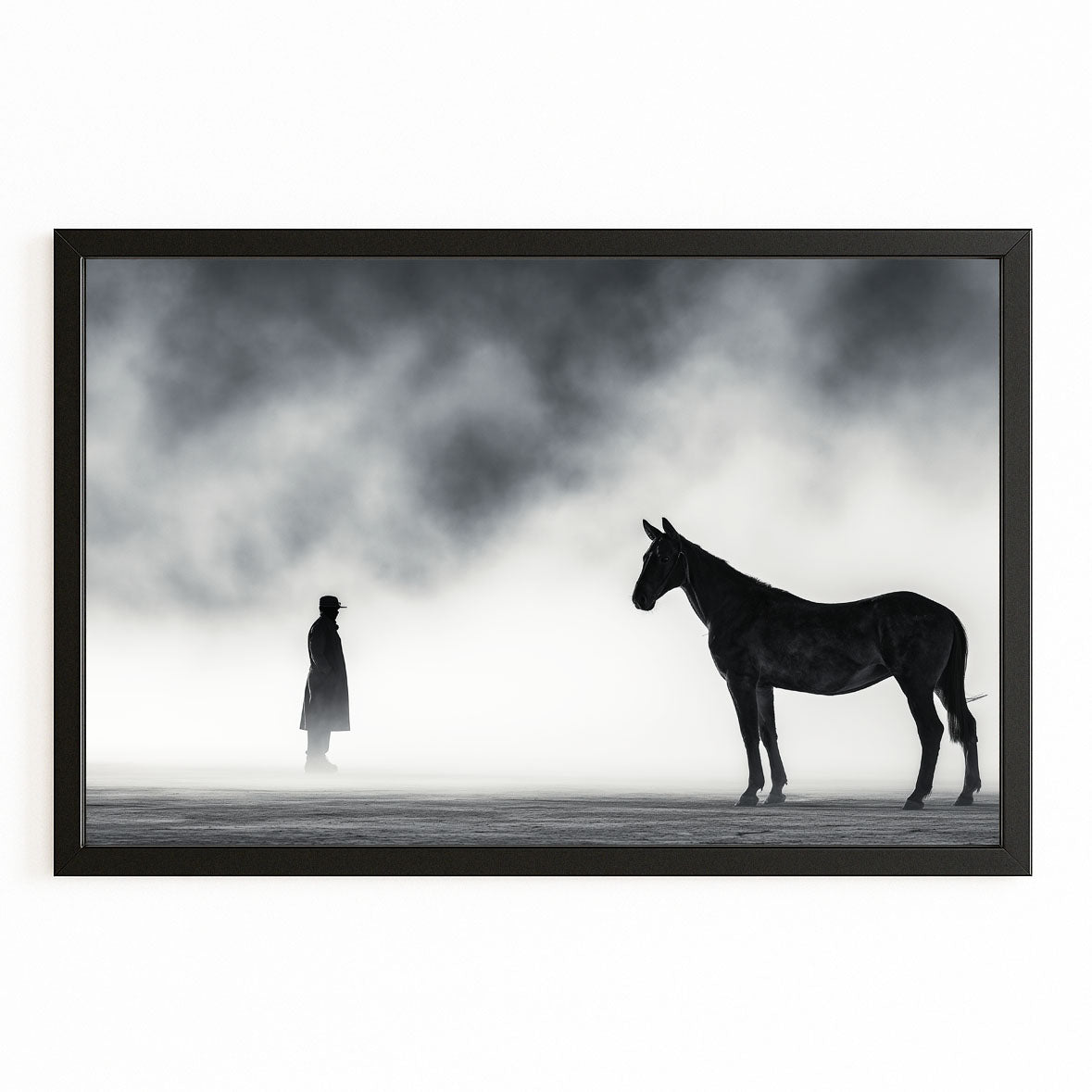 Misty Horse Photography Prints — photography canvas print, with Premium Black frame on white background