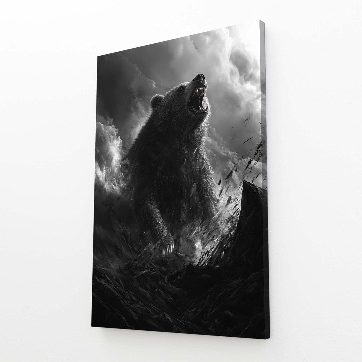 Misty Mountain Roar Bear Wall Decor — photography canvas print, angled canvas view on white background