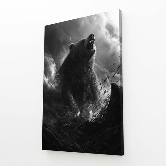 Misty Mountain Roar Bear Wall Decor — photography canvas print, angled canvas view on white background
